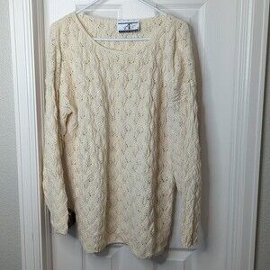 Accordeon Vintage 100% Cotton Made in USA Cream Cable Knit Sweater Size M